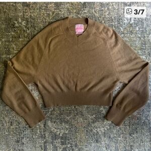Crush Cashmere V Neck Tan Sweater Small